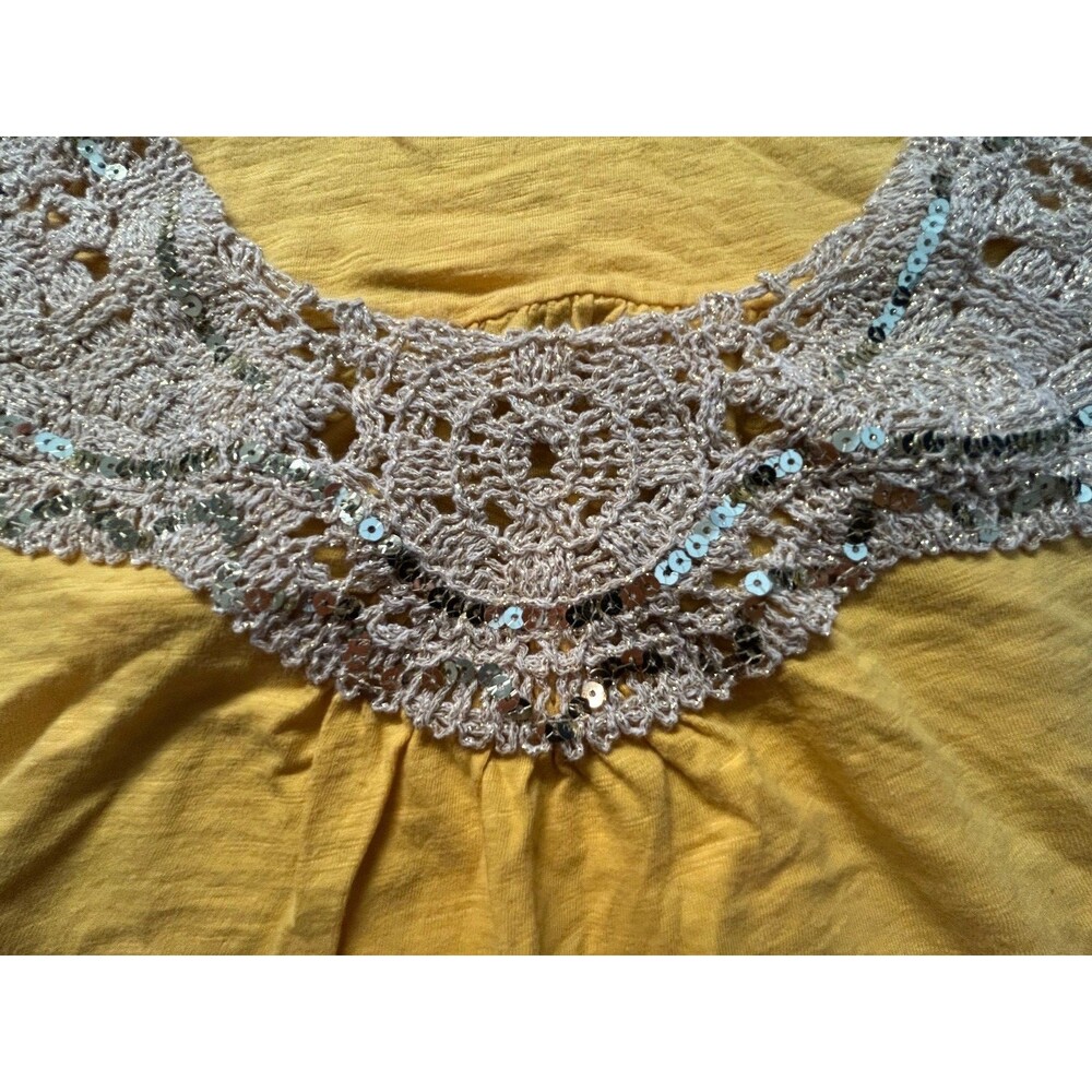 Lane Bryant Womens 26 28 Yellow Tank Top Crochet Sequin Embellished Plus Size